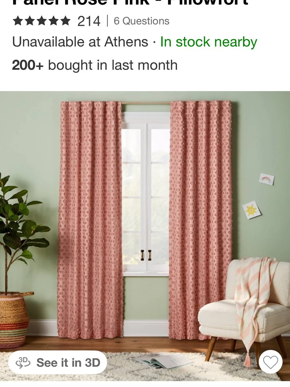 Pillowfort Coral Pink Textured Dot Curtain Panel
